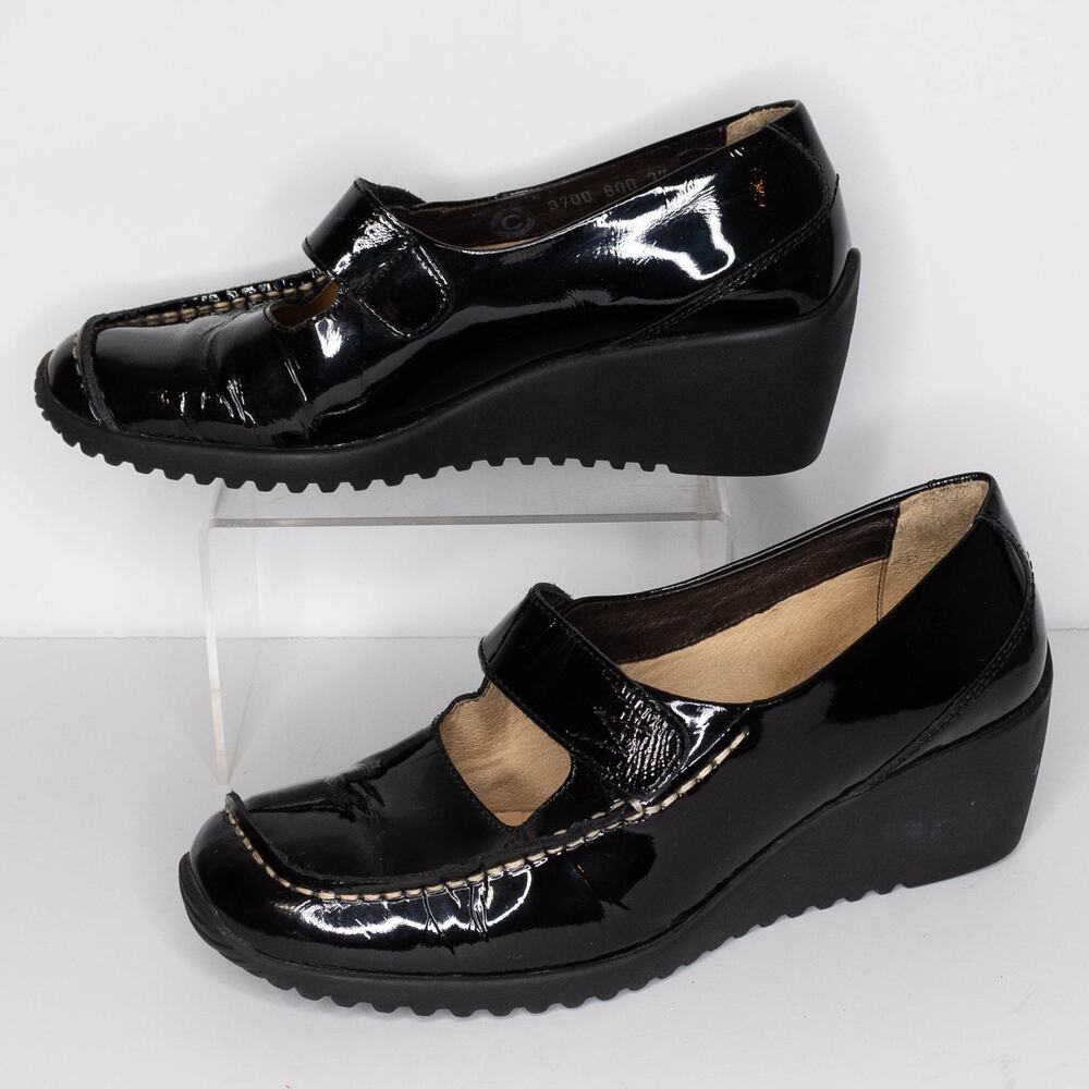 Wolky Women's Mary Jane Wedge Shoes Patent Leather READ Black Size 37 6 | AQ - Picture 2 of 6